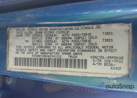 2004 Toyota Tacoma Base V6 from USA, damaged, VIN 5TEHN72N34Z341212